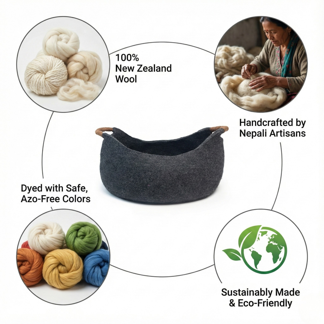 Basket Style Wool Felt Cat Bed