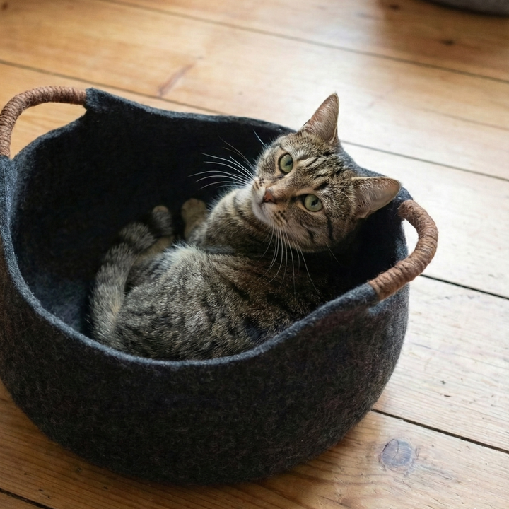 Basket Style Wool Felt Cat Bed