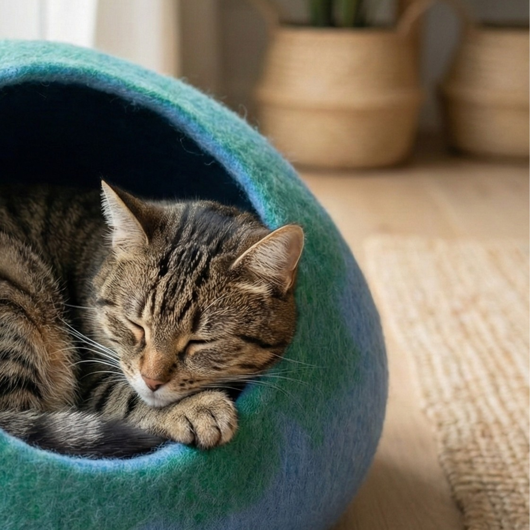 Blue & Green Gradient Wool Felt Cat Cave