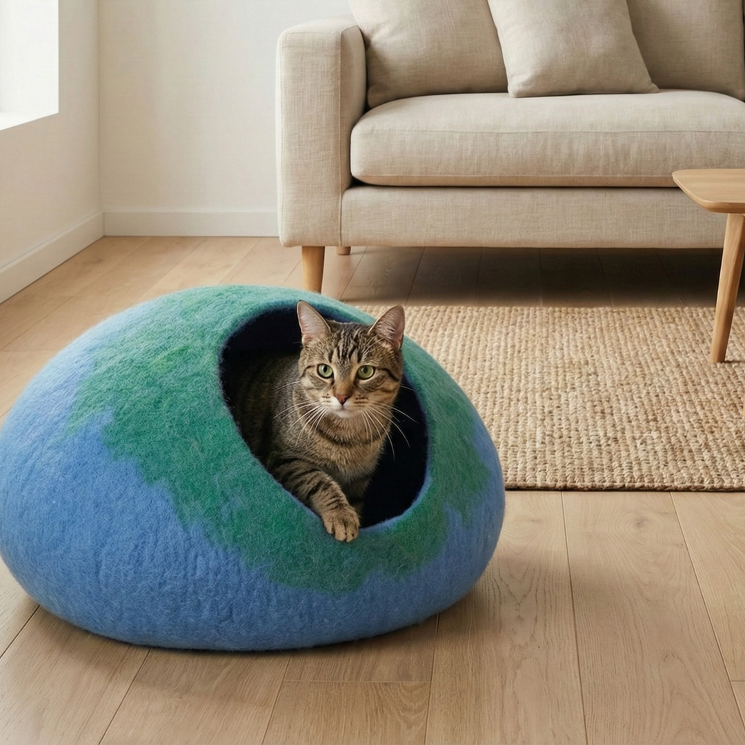 Blue & Green Gradient Wool Felt Cat Cave