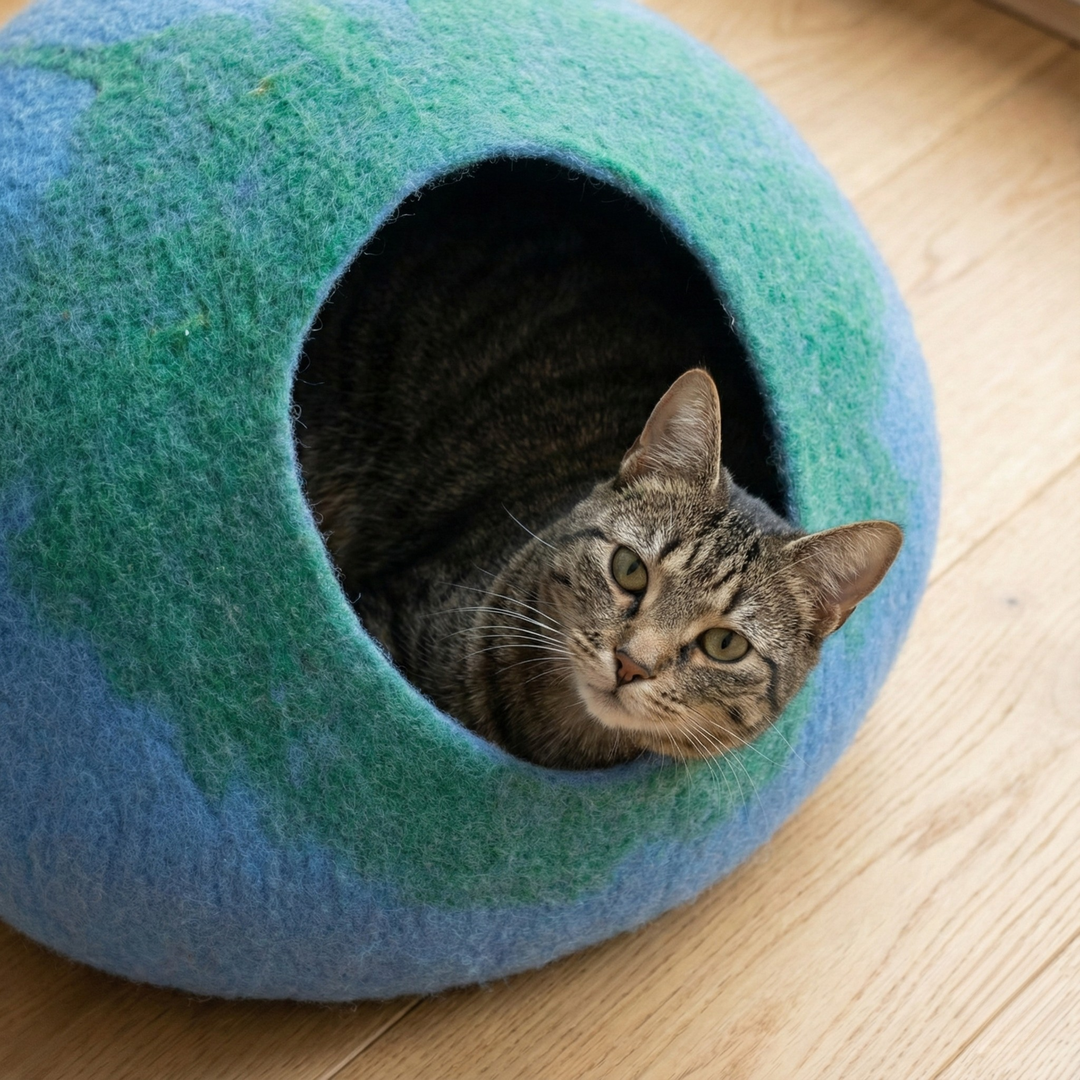 Blue & Green Gradient Wool Felt Cat Cave