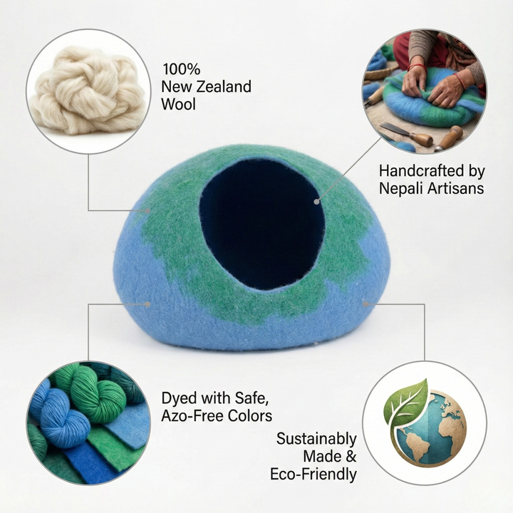 Blue & Green Gradient Wool Felt Cat Cave