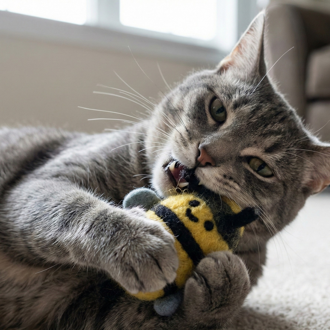 Bumble Bee Wool Felt Cat Toy