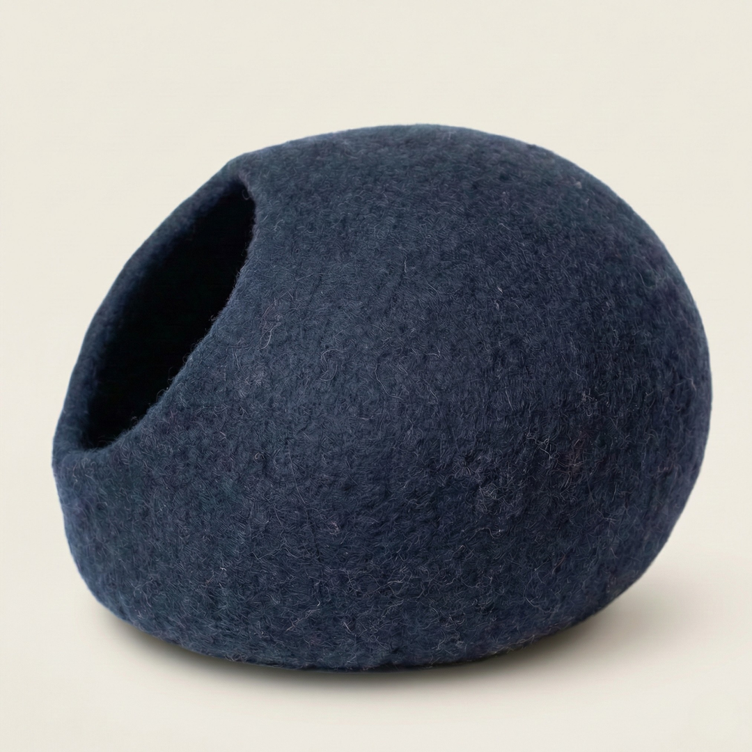 Dark Blue Minimalist Wool Felt Cat Cave
