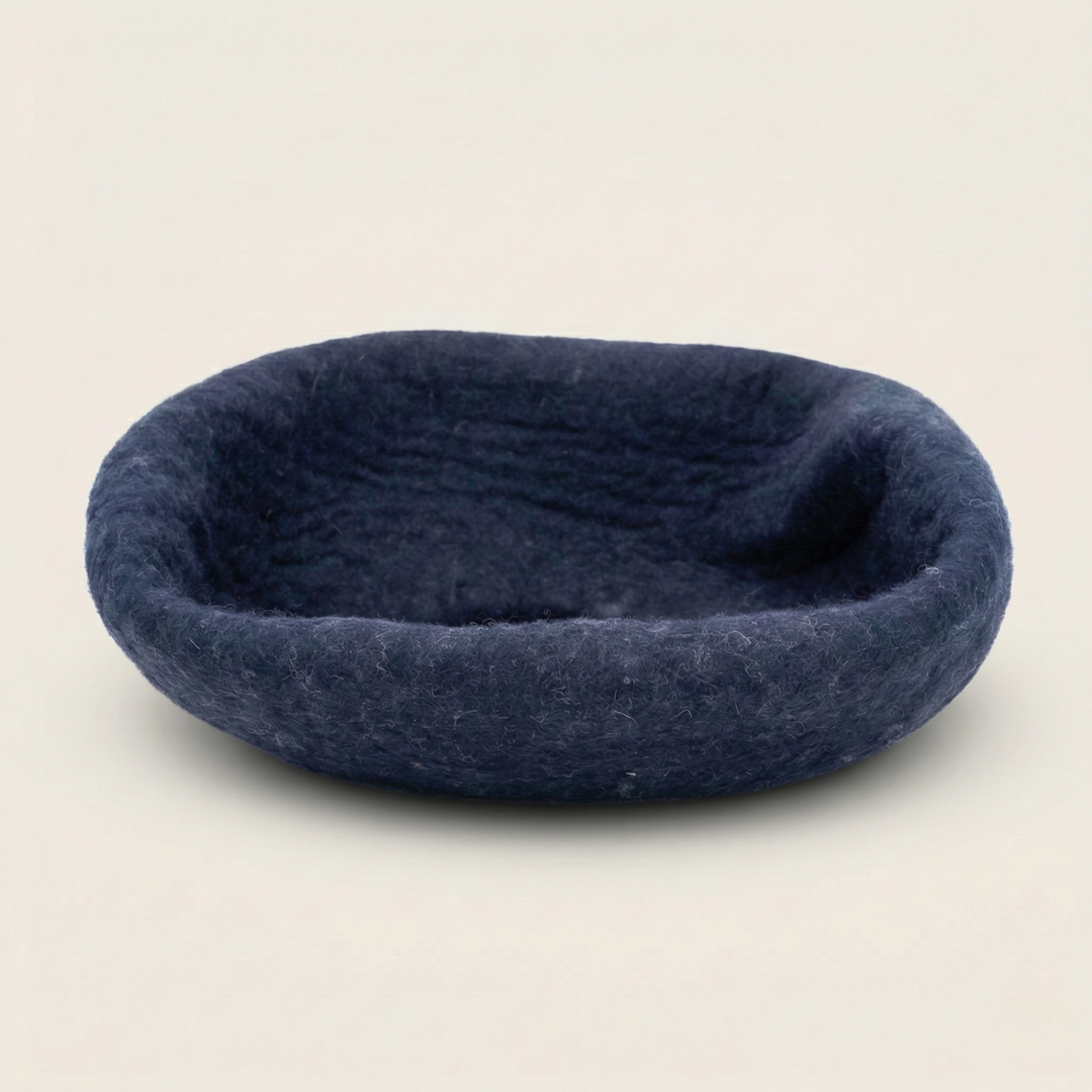 Dark Blue Minimalist Wool Felt Cat Cave