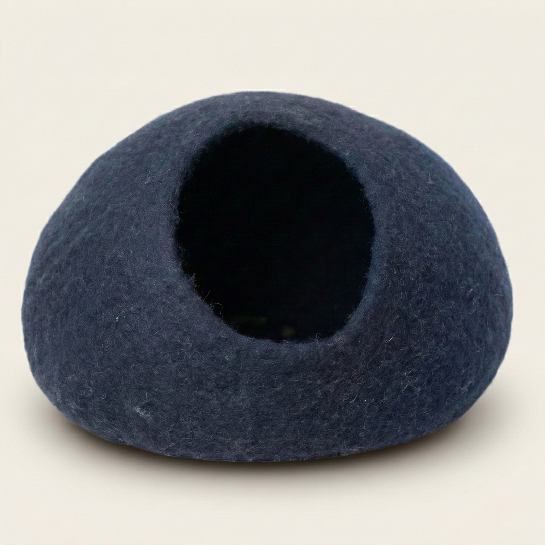 Dark Blue Minimalist Wool Felt Cat Cave