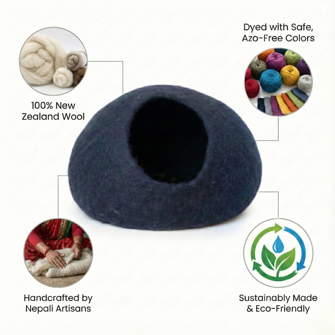 Dark Blue Minimalist Wool Felt Cat Cave