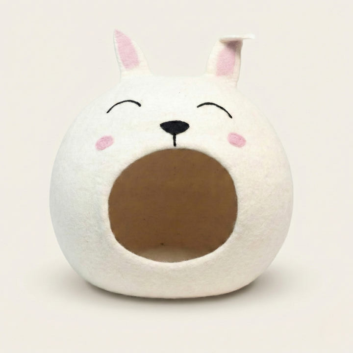 White Easter Bunny Wool Felt Cat Cave