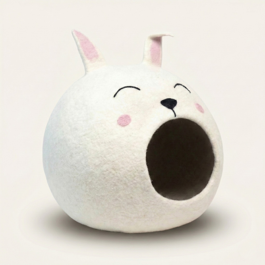 White Easter Bunny Wool Felt Cat Cave