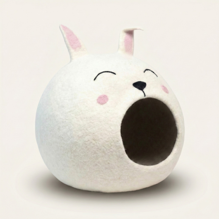 White Easter Bunny Wool Felt Cat Cave
