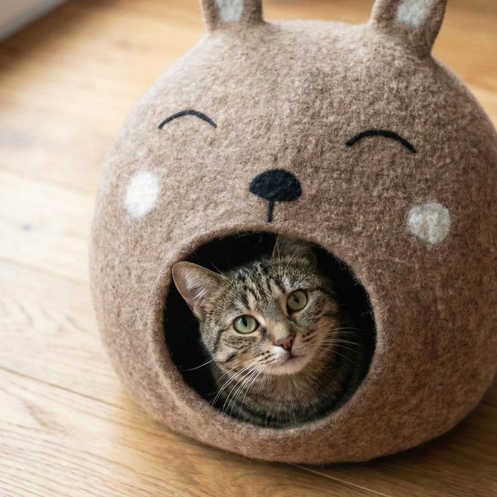 Brown Easter Bunny Wool Felt Cat Cave