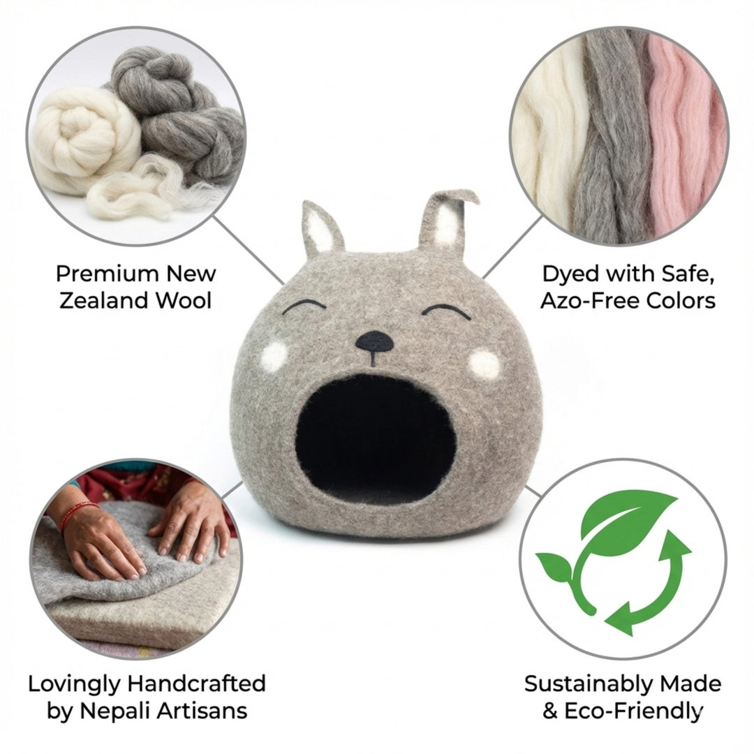 Brown Easter Bunny Wool Felt Cat Cave