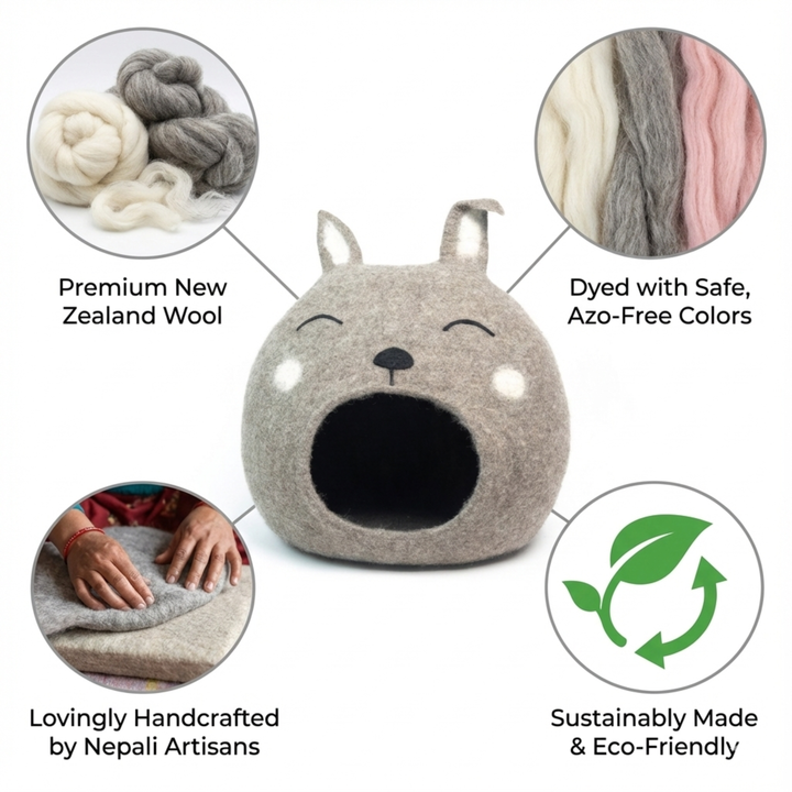 Brown Easter Bunny Wool Felt Cat Cave