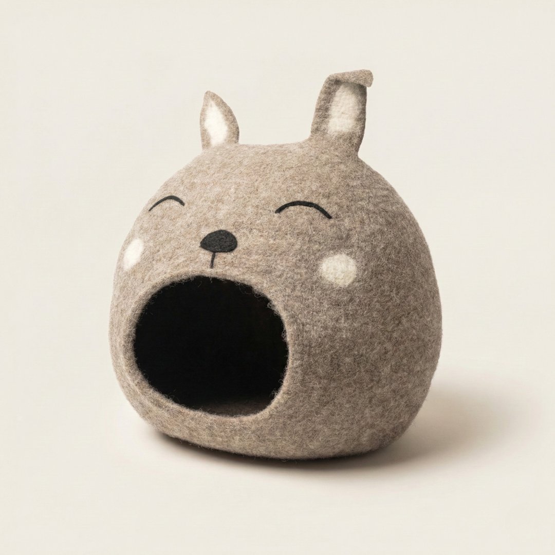 Brown Easter Bunny Wool Felt Cat Cave