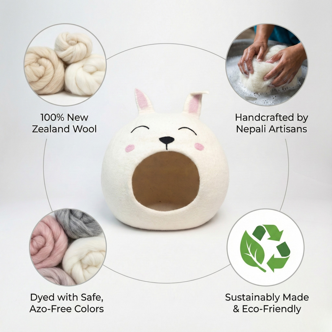 White Easter Bunny Wool Felt Cat Cave