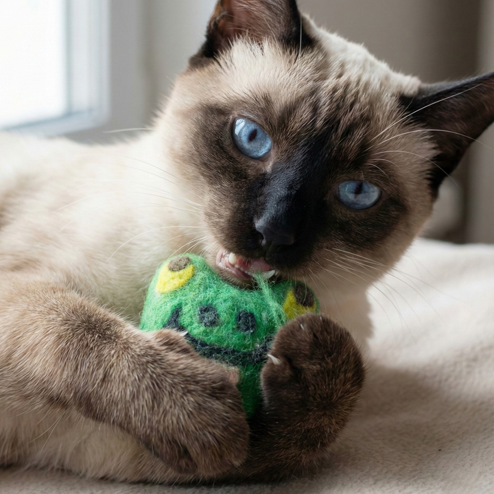 Green Frog Wool Felt Cat Toy