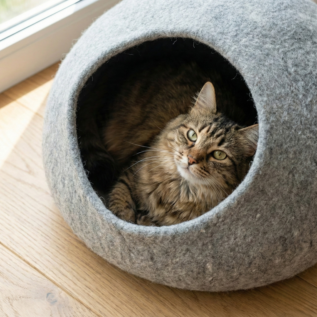 Grey Wool Felt Cat Bed