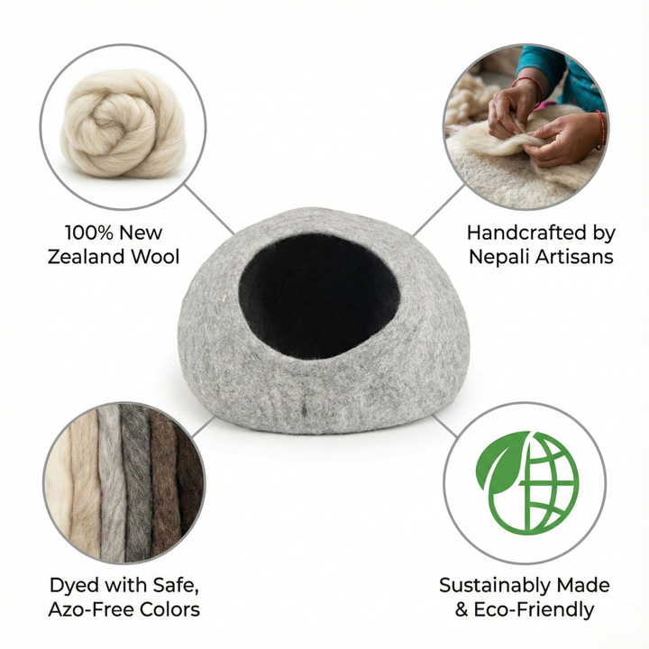Grey Wool Felt Cat Bed