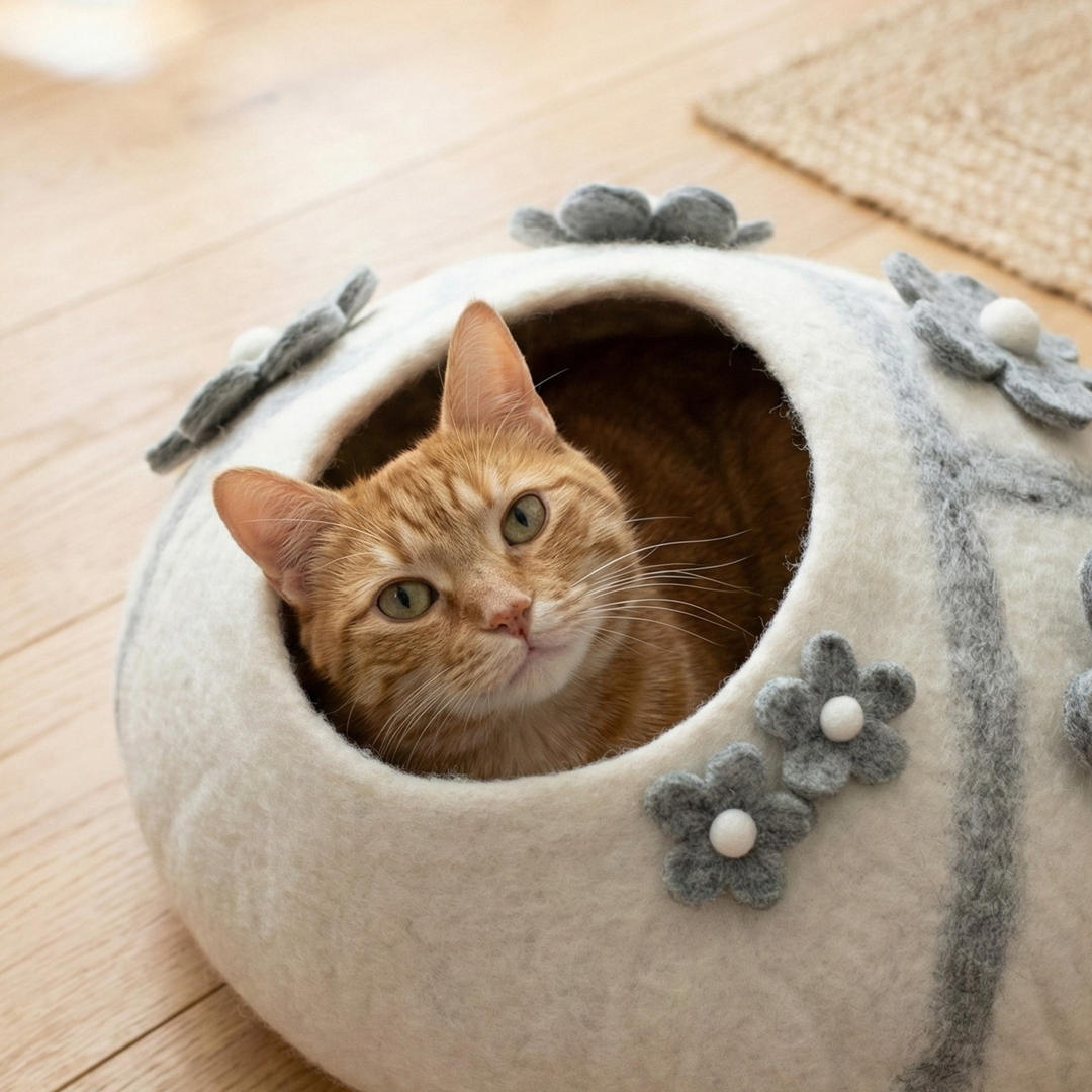 Petal Wool Felt Cat Cave
