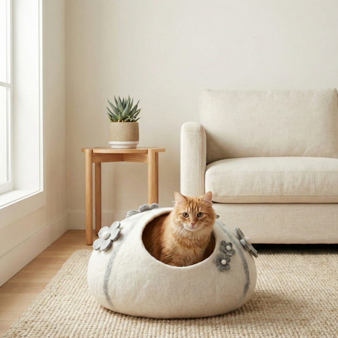 Petal Wool Felt Cat Cave