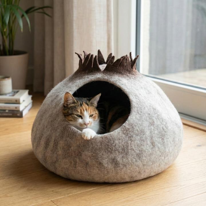 Jungle Tree Mushroom Wool Felt Cat Cave