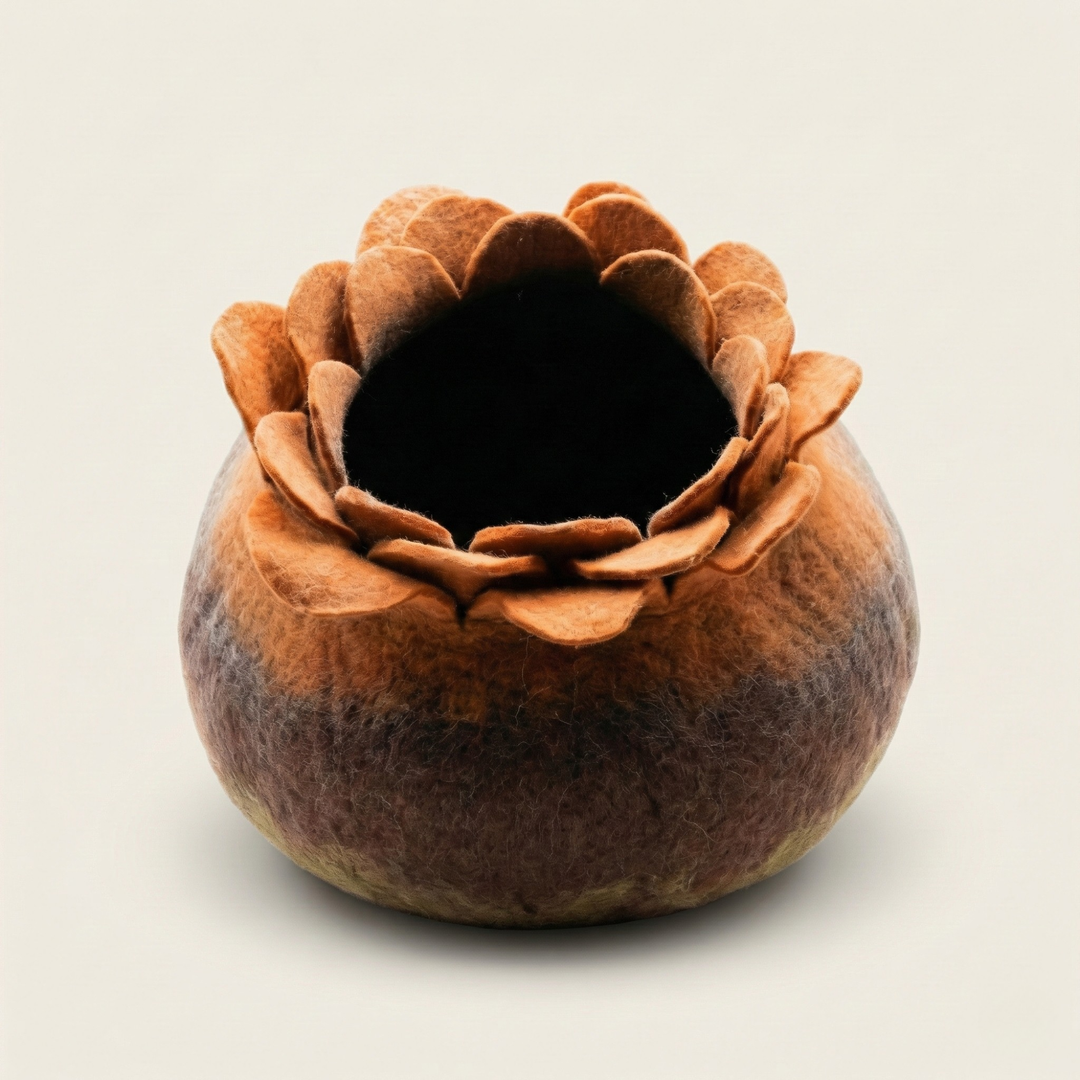Lotus Flower Handmade Wool Felt Cat Cave