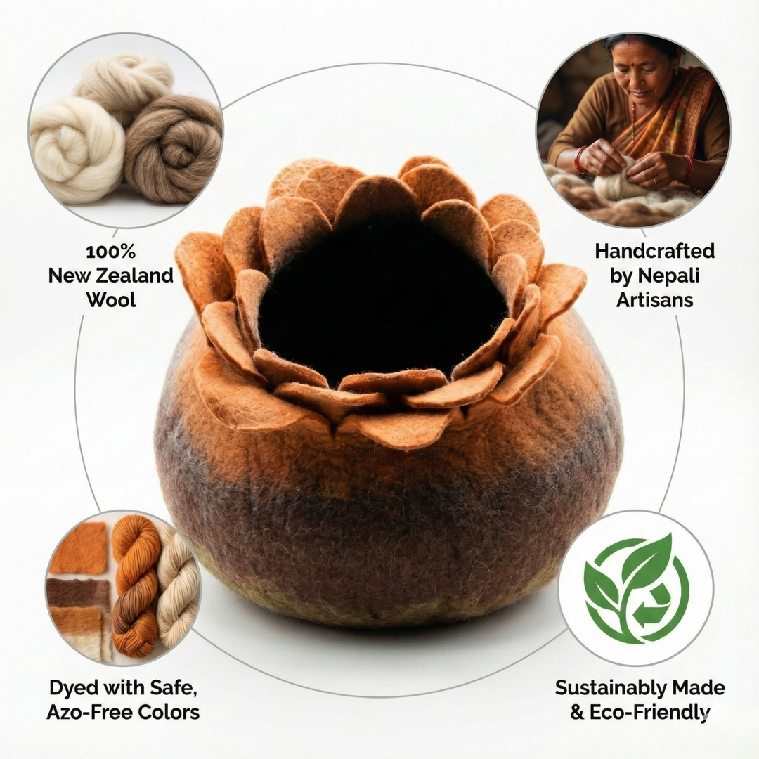 Lotus Flower Handmade Wool Felt Cat Cave