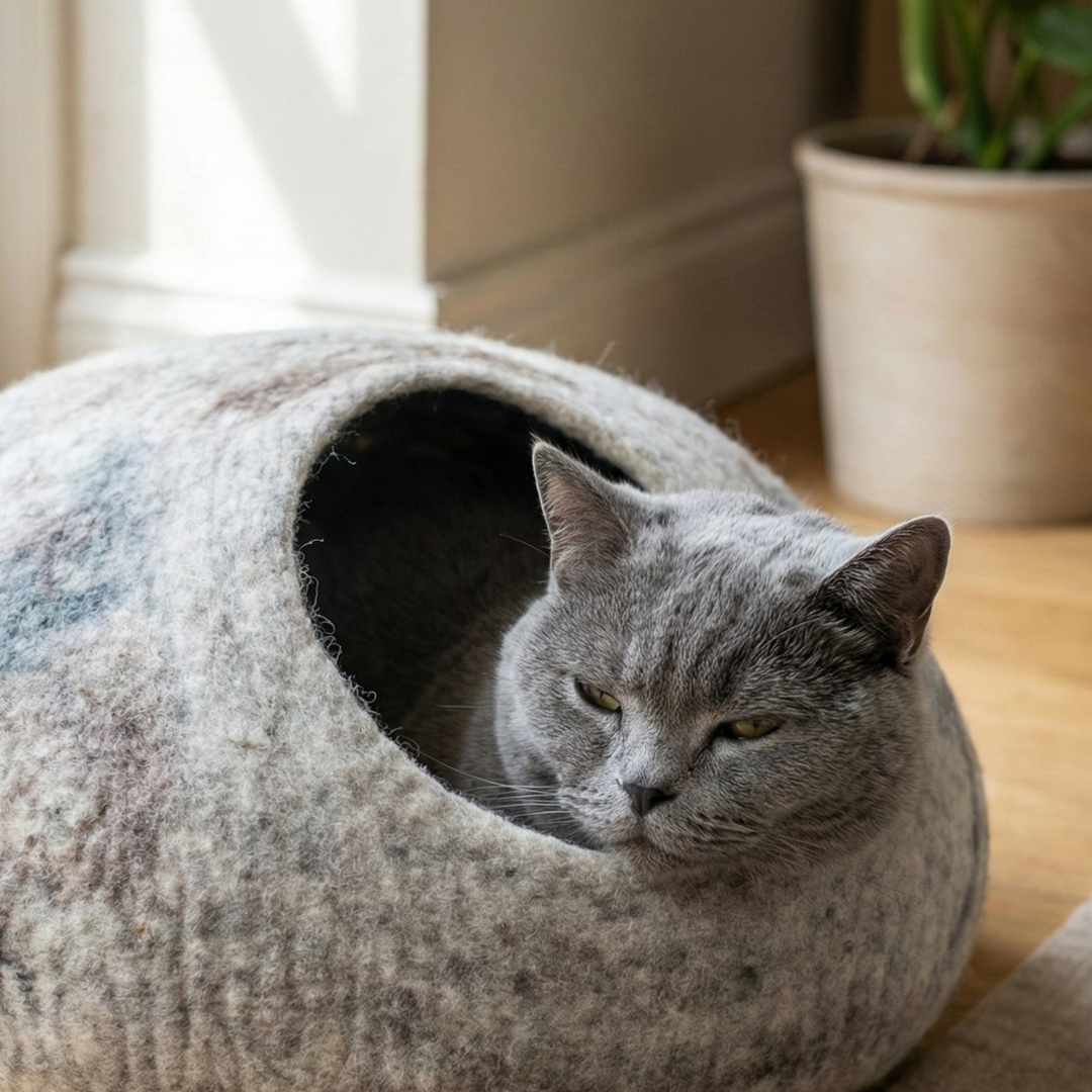 Marble Design Wool Felt Cat Cave