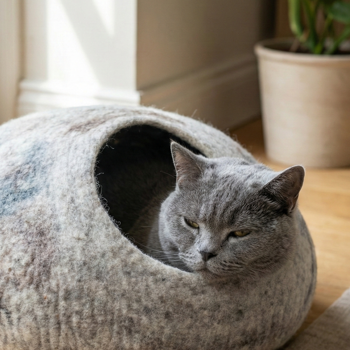 Marble Design Wool Felt Cat Cave