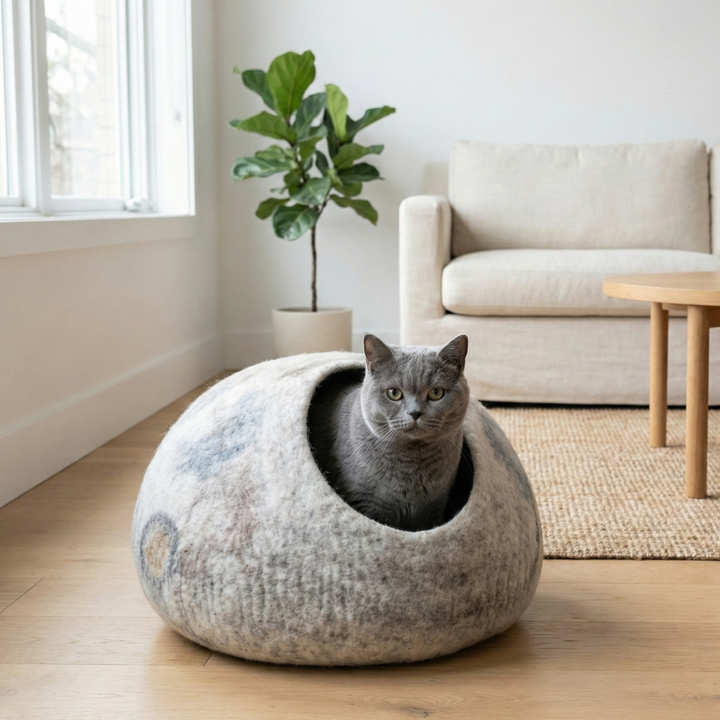 Marble Design Wool Felt Cat Cave