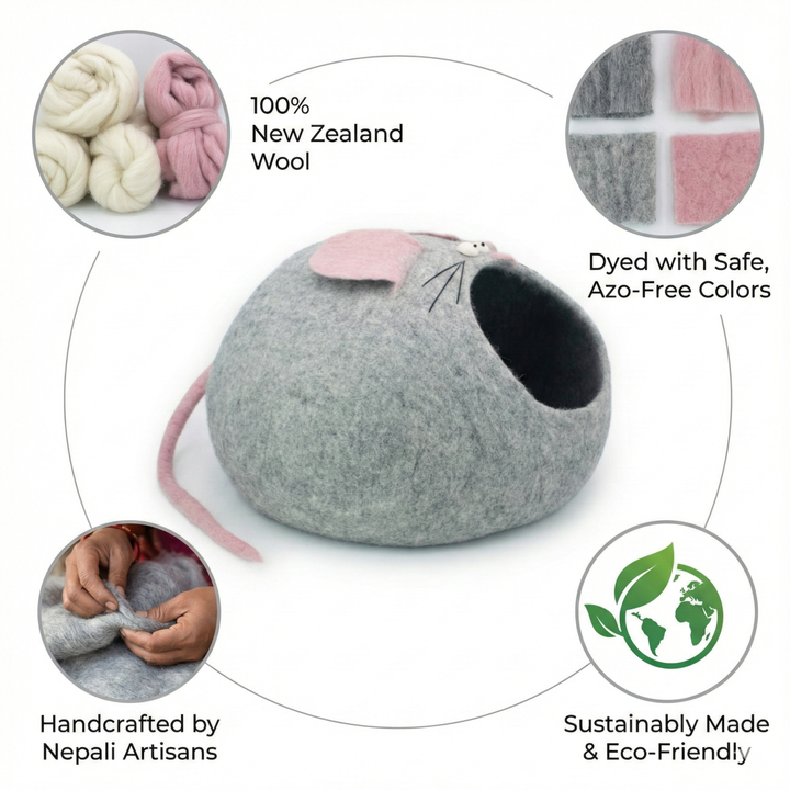 Mouse Shaped Wool Felt Cat Cave