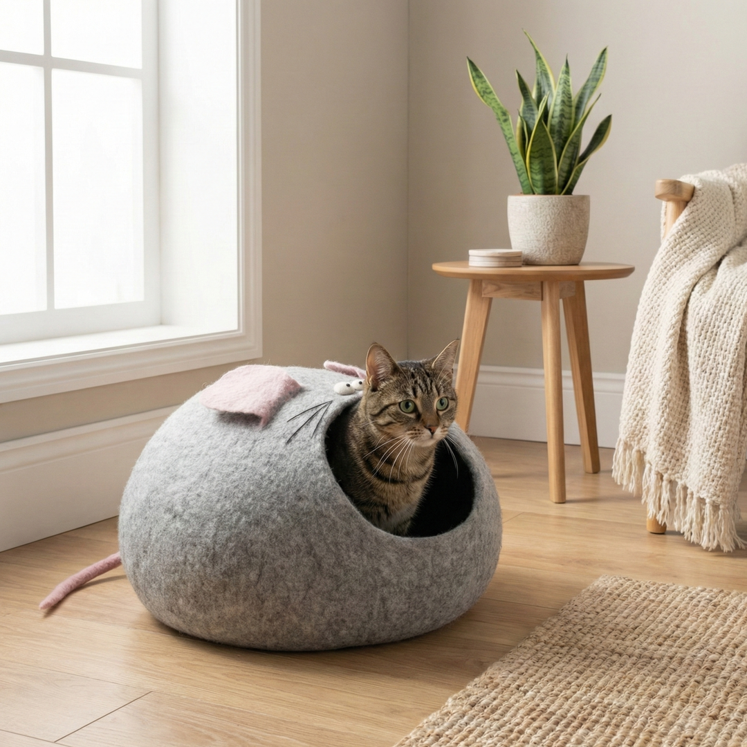 Mouse Shaped Wool Felt Cat Cave