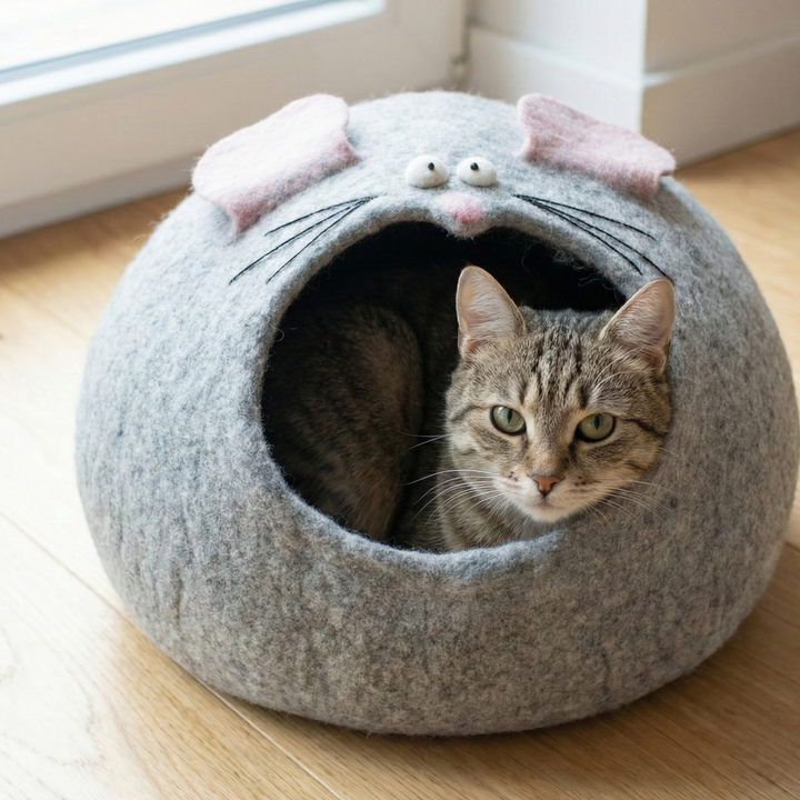 Mouse Shaped Wool Felt Cat Cave