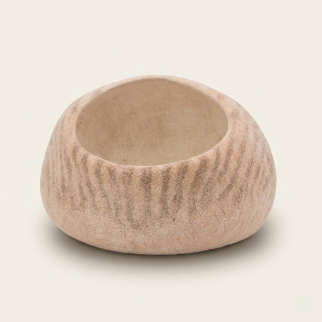 Natural Striped Wool Felt Cat Cave
