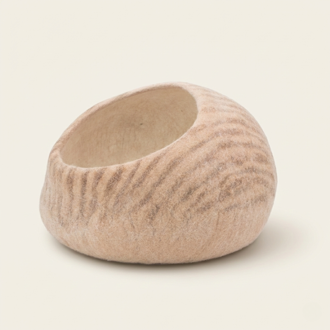 Natural Striped Wool Felt Cat Cave