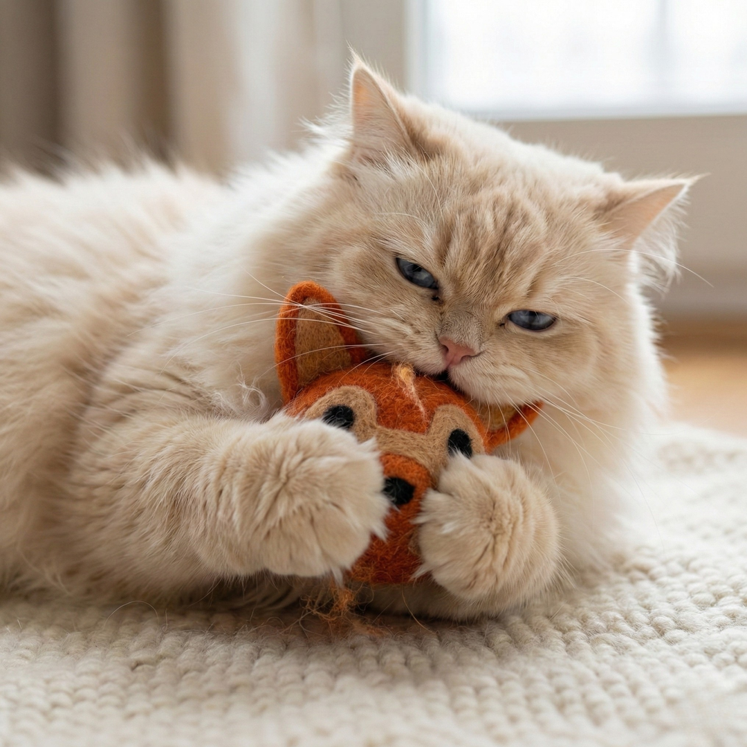 Orange Fox Wool Felt Cat Toy