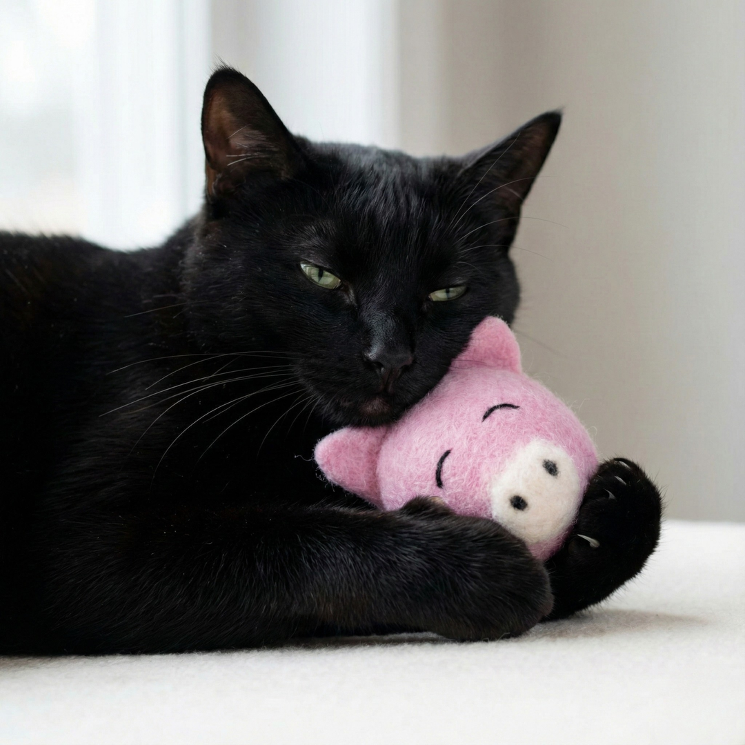 Pink Pig Wool Felt Cat Toy