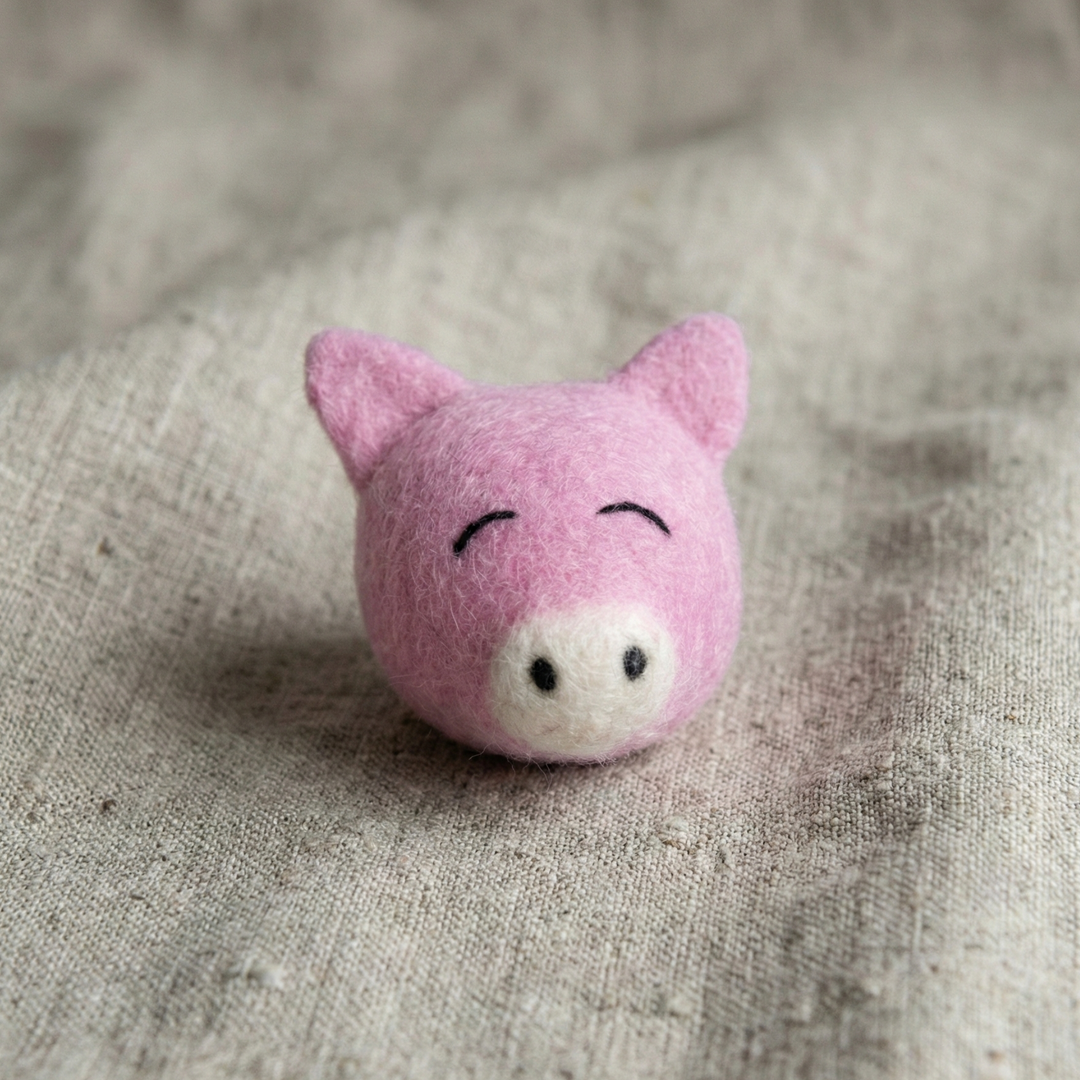Pink Pig Wool Felt Cat Toy
