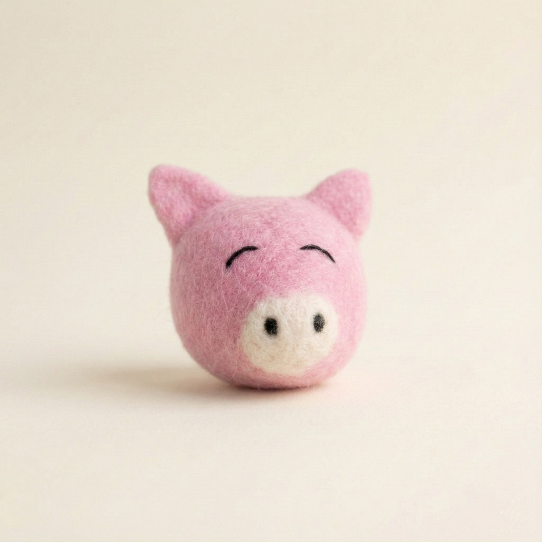 Pink Pig Wool Felt Cat Toy
