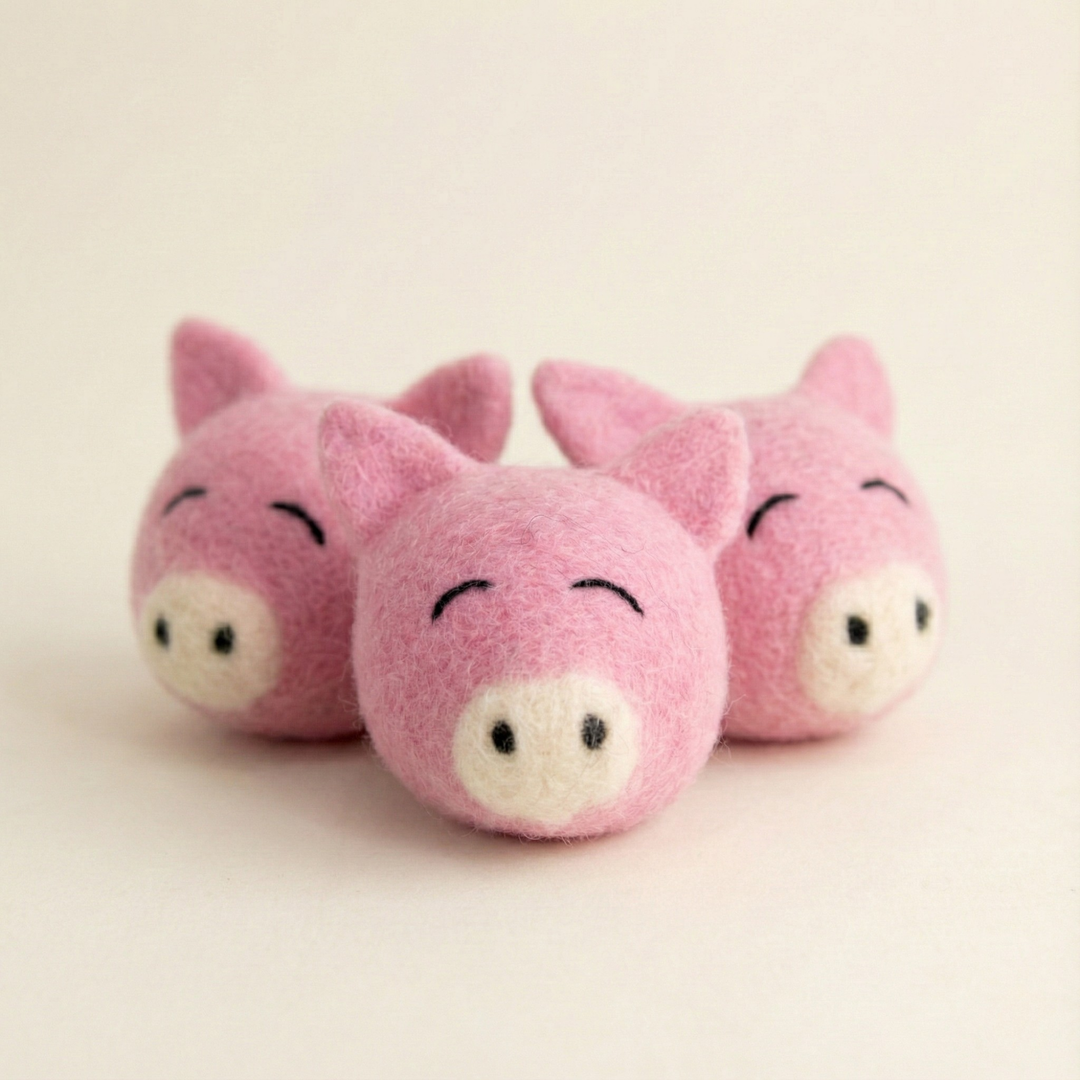 Pink Pig Wool Felt Cat Toy