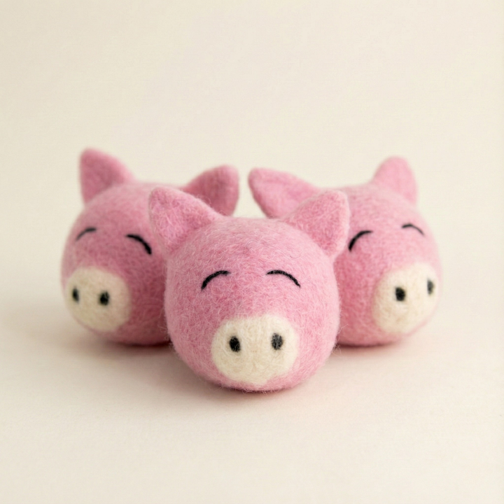 Pink Pig Wool Felt Cat Toy
