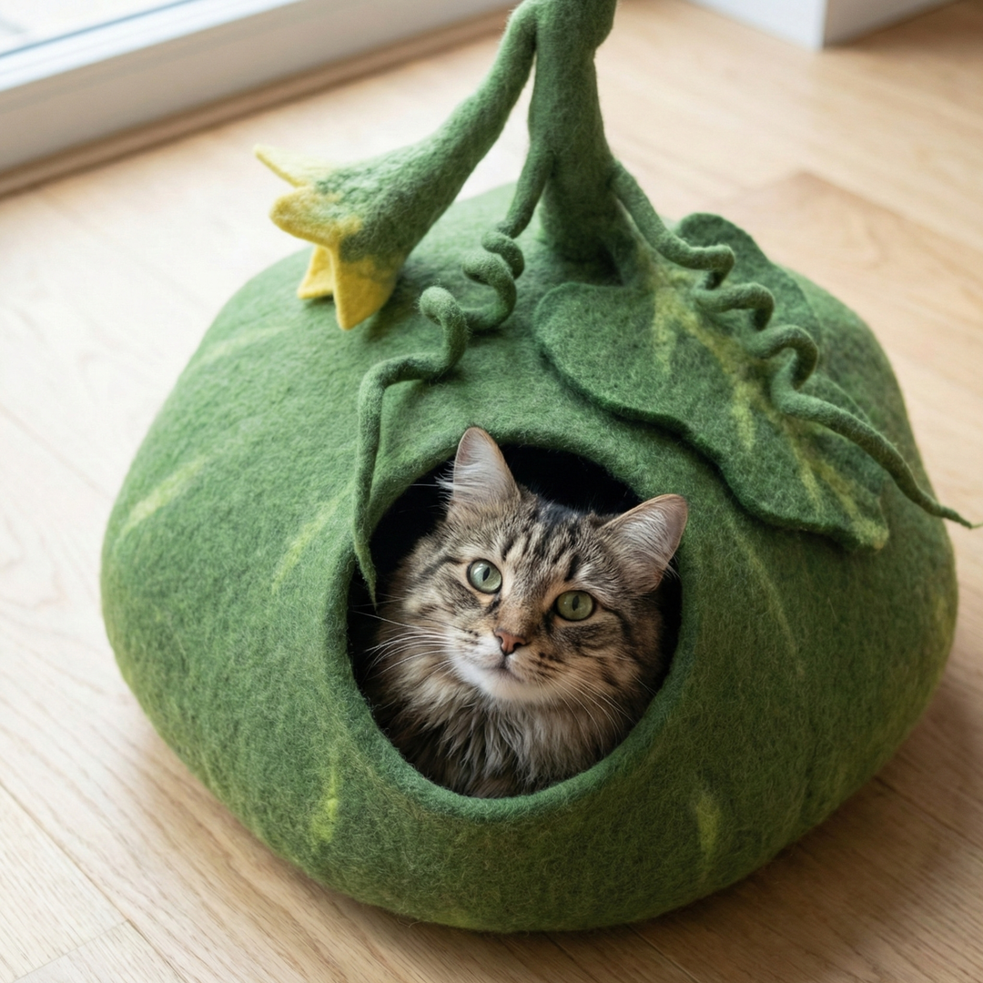 Pumpkin Shaped Wool Felt Cat Cave