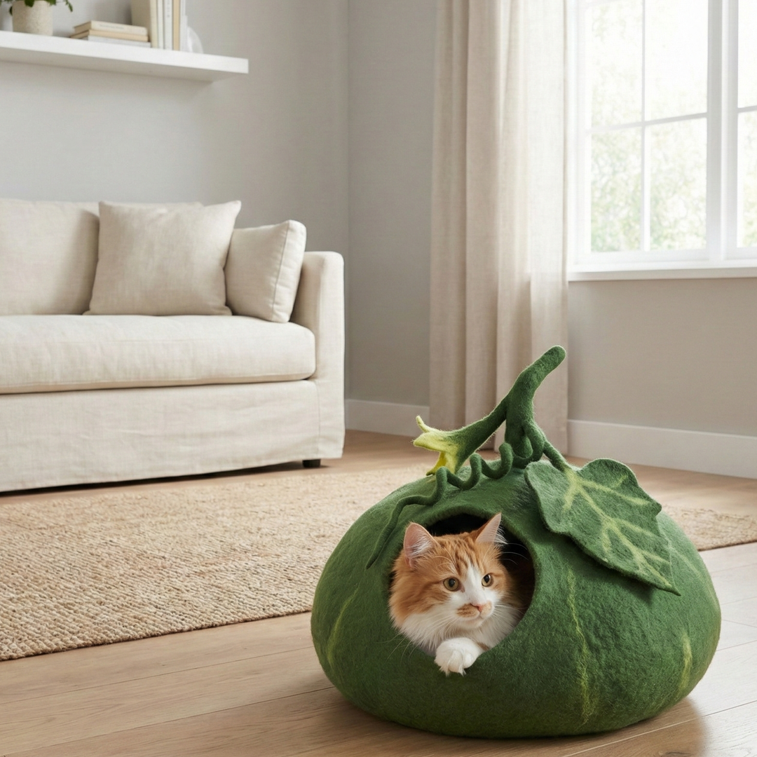 Pumpkin Shaped Wool Felt Cat Cave