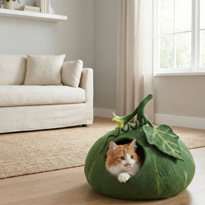 Pumpkin Shaped Wool Felt Cat Cave