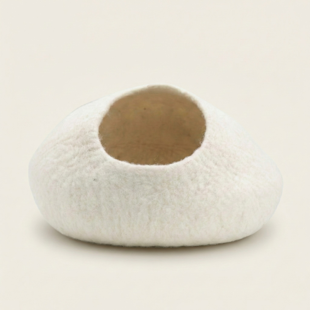 Brown Striped Wool Felt Cat Cave