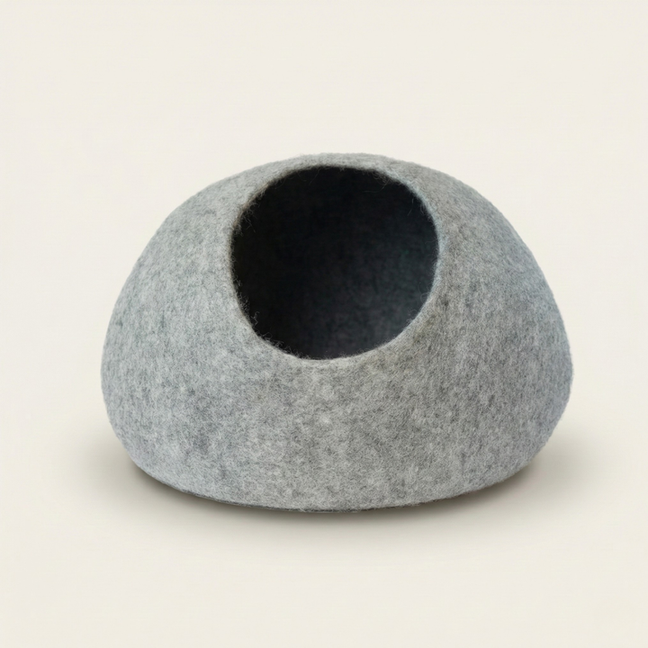 White Striped Wool Felt Cat Cave