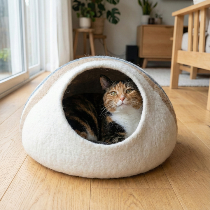 Three Stripes Wool Felt Cat Cave