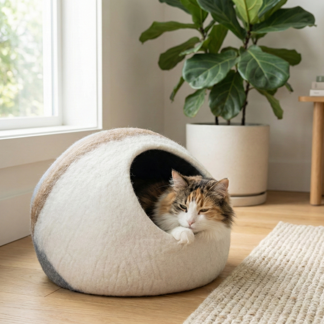 Three Stripes Wool Felt Cat Cave