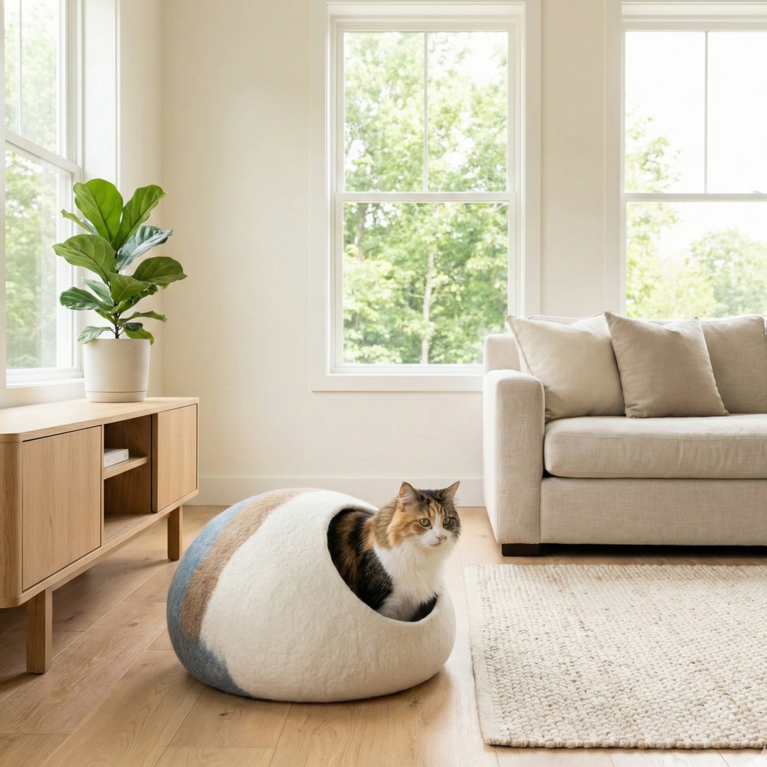 Three Stripes Wool Felt Cat Cave