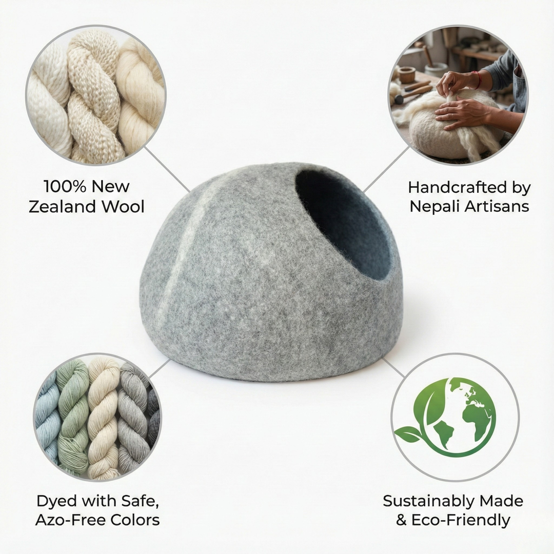 White Striped Wool Felt Cat Cave